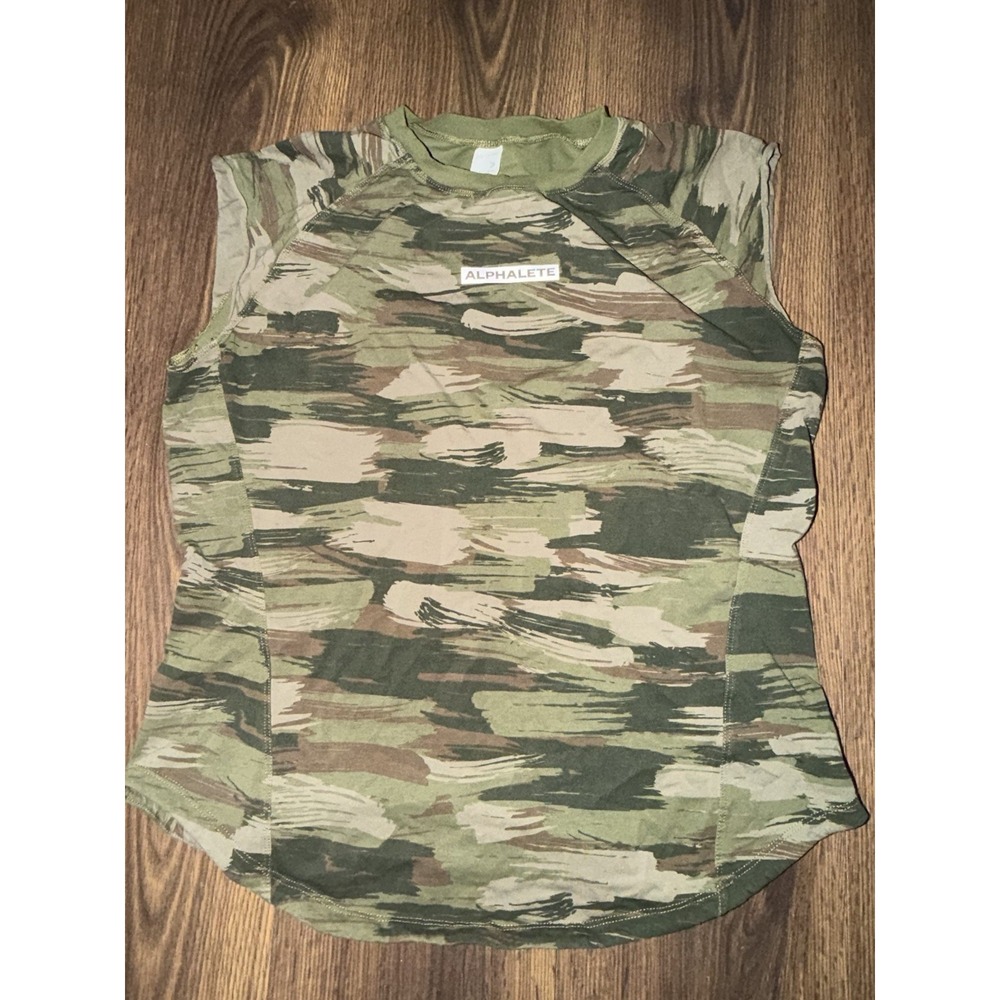 Alphalete Performance Fit Mesh Back Cut Off Muscle Tank Shirt - Green Camo - XL